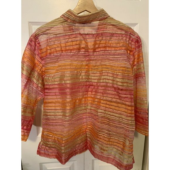 Valerie Stevens Separates Woman Striped Sheer Jacket Top‎ Women Sz XL Orange - Picture 8 of 8